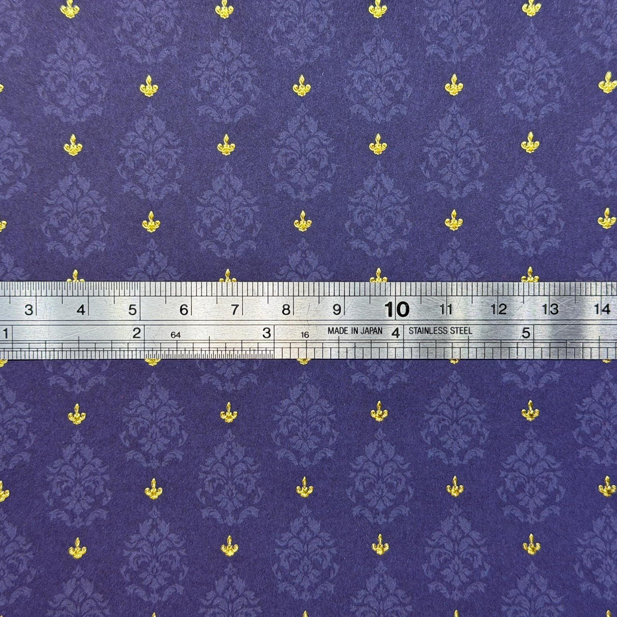 1:12 Scale Miniature Wallpaper, Embossed Brocade Damask Cardstock, Cut to Size, 8-1/4 inch wide, Not Self-Adhesive (dark blue)