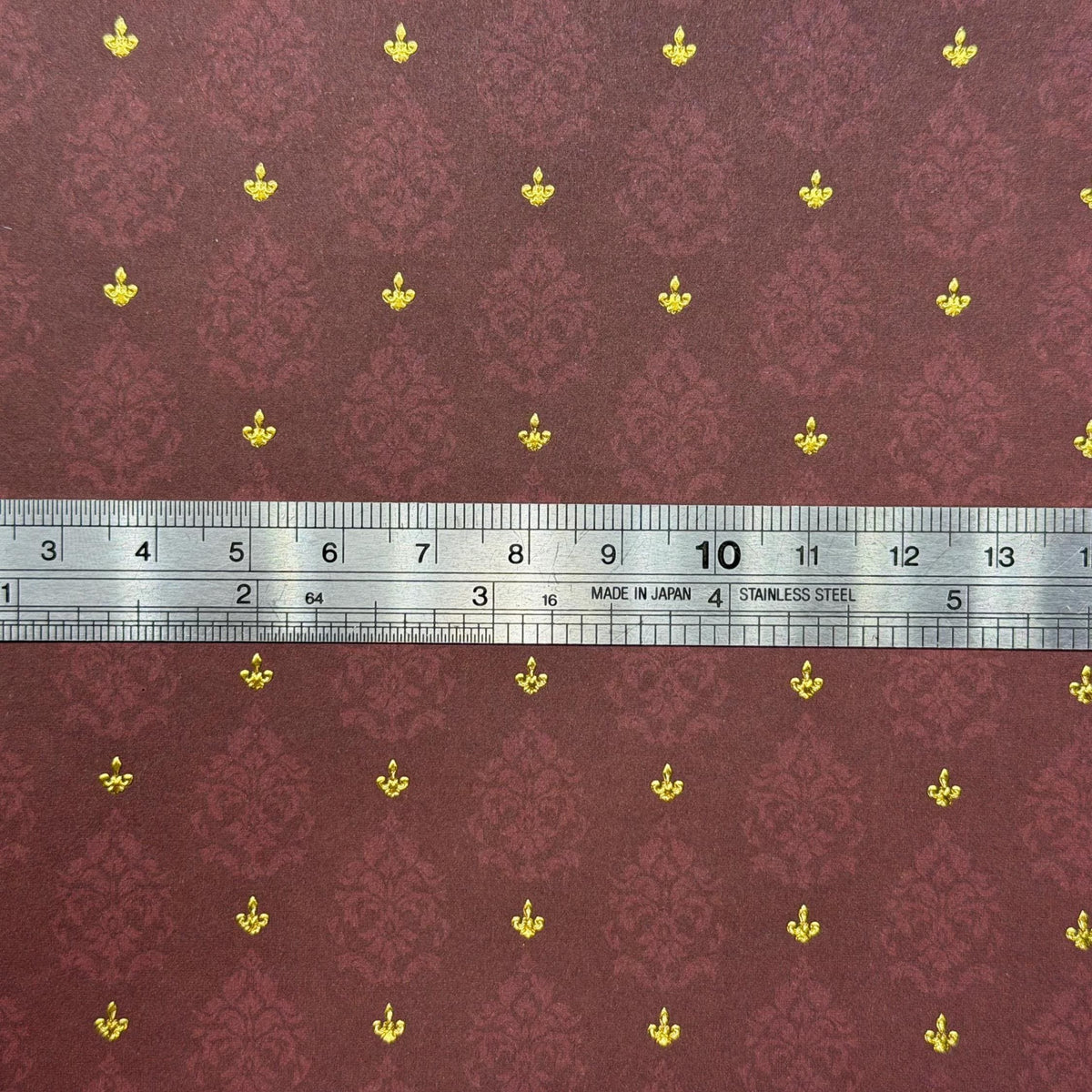 1:12 Scale Embossed Brocade Wallpaper with Fleur de Lis, 8-1/4 inch square, DIY Dollhouse Supply (not self-adhesive) (burgundy)