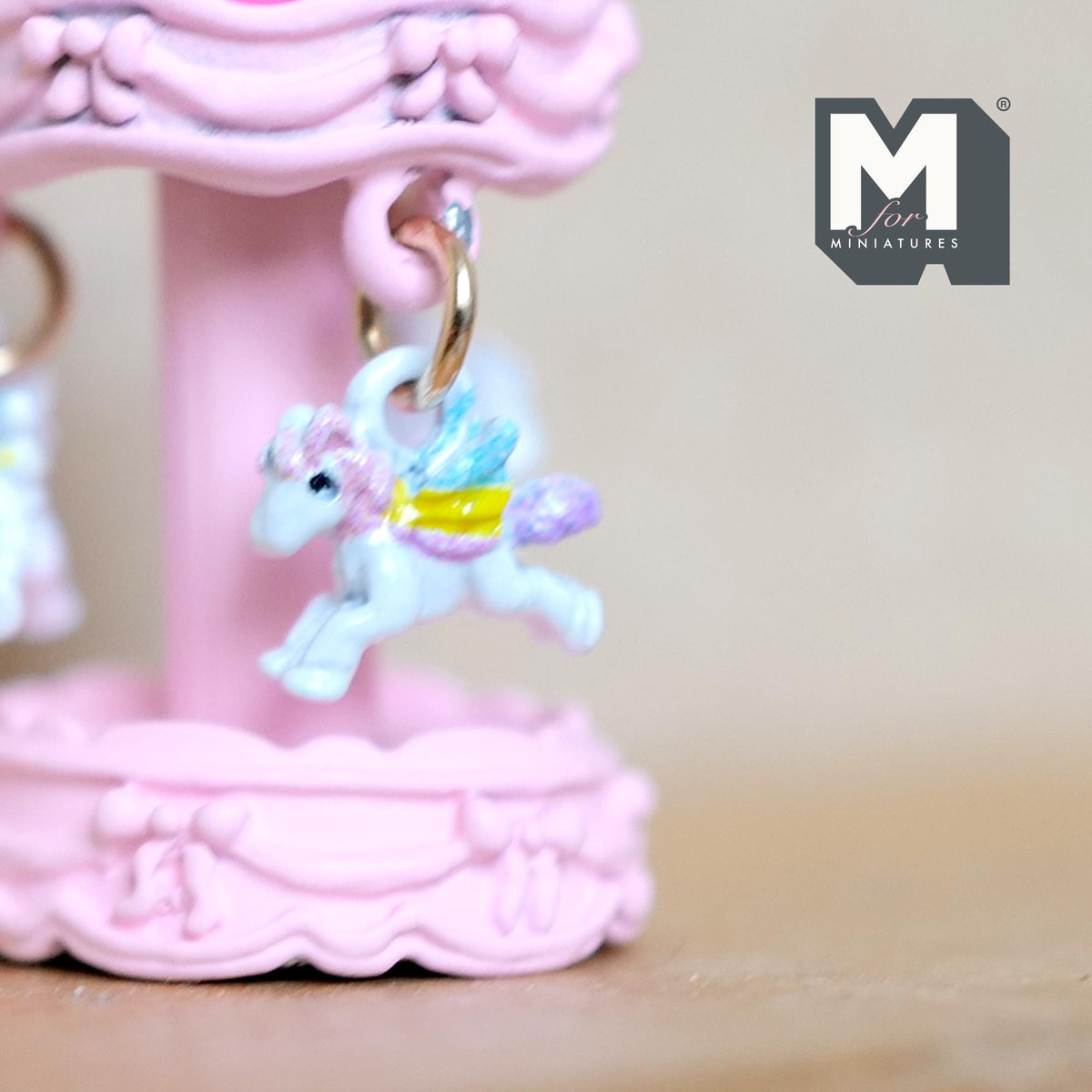 Miniature Carousel 1:12 Scale Dollhouse Decor Spinning Merry Go Round 1-1/8 inch tall (pink) (metal) - B051