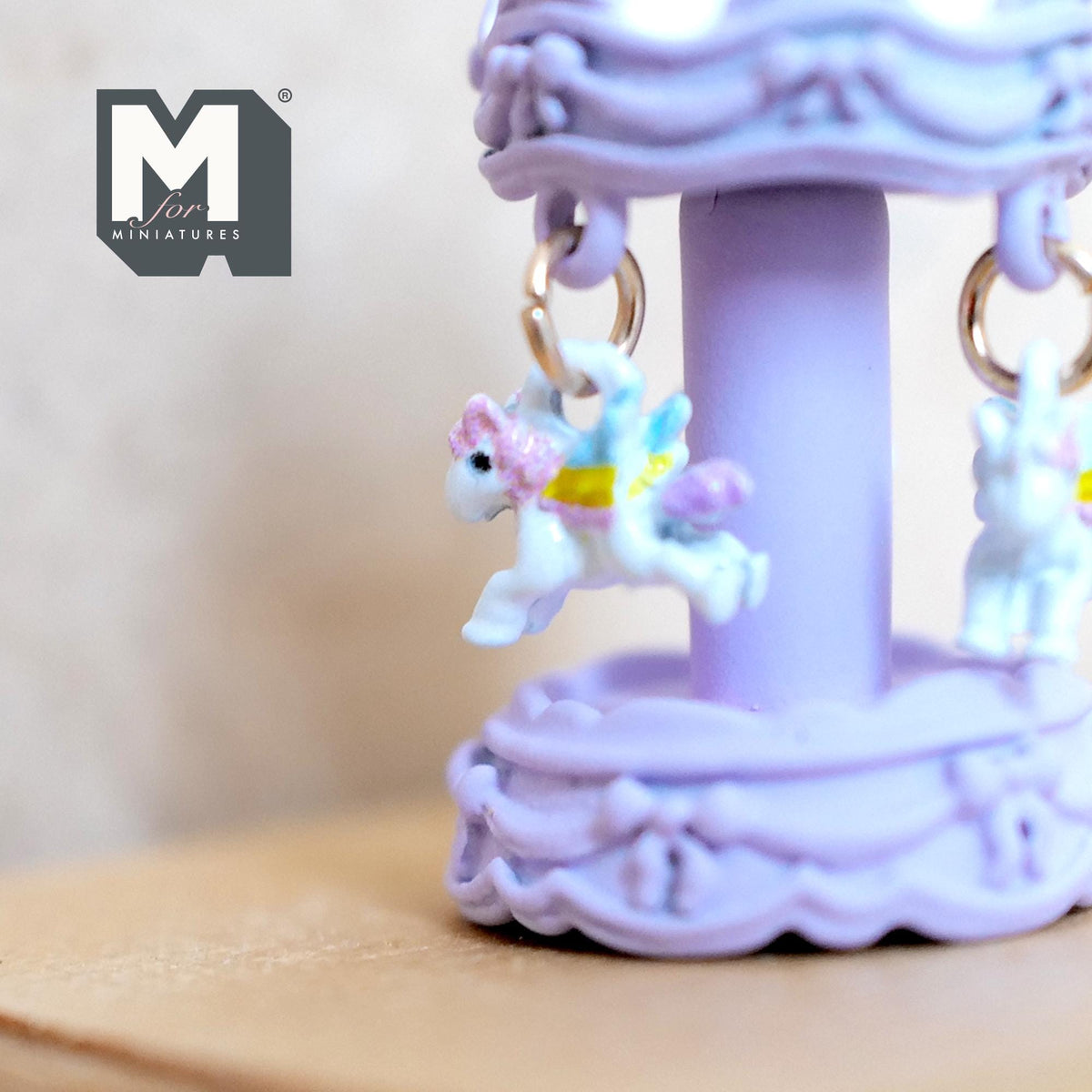 Miniature Carousel 1:12 Scale Dollhouse Decor Spinning Merry Go Round 1-1/8 inch tall (light purple) (metal) - B051