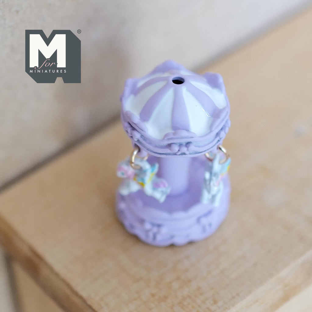 Miniature Carousel 1:12 Scale Dollhouse Decor Spinning Merry Go Round 1-1/8 inch tall (light purple) (metal) - B051