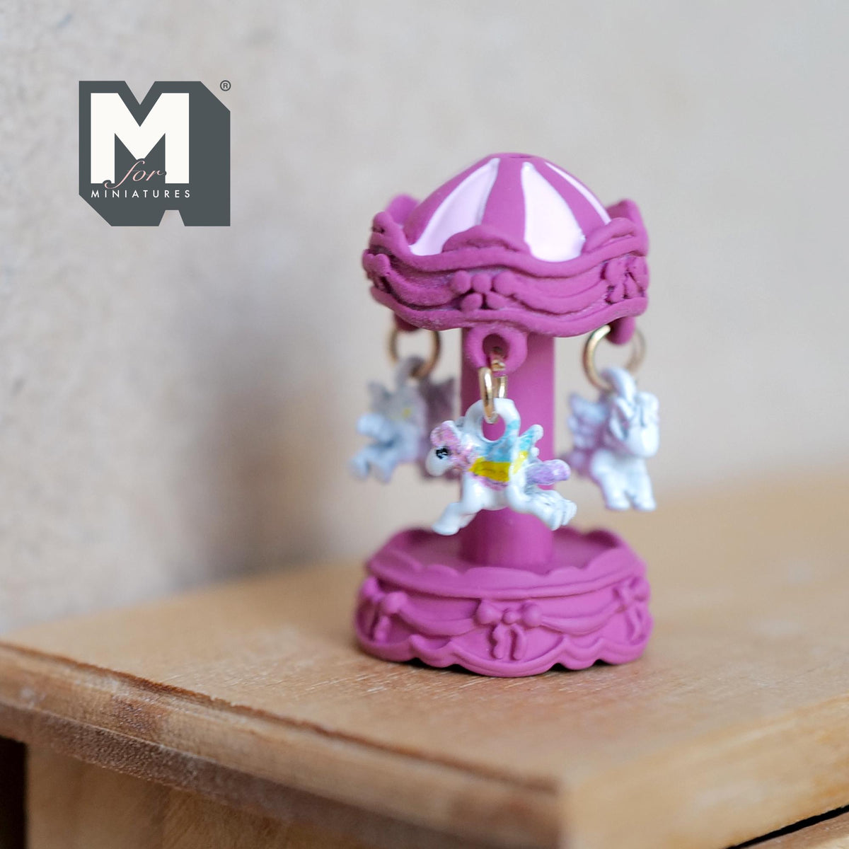 Miniature Carousel 1:12 Scale Dollhouse Decor Spinning Merry Go Round 1-1/8 inch tall (dark purple) (metal) - B051