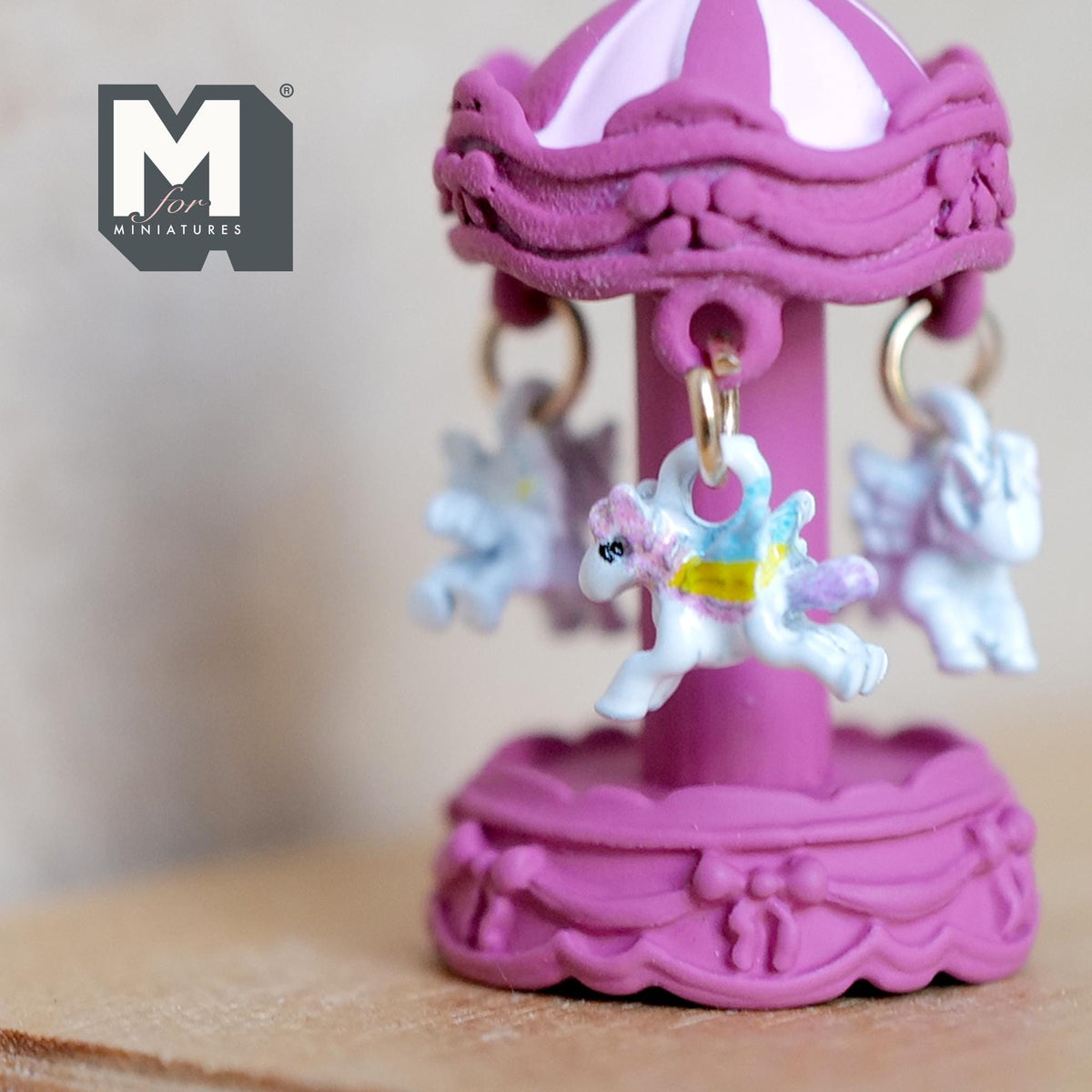 Miniature Carousel 1:12 Scale Dollhouse Decor Spinning Merry Go Round 1-1/8 inch tall (dark purple) (metal) - B051