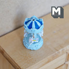 Miniature Carousel 1:12 Scale Dollhouse Decor Spinning Merry Go Round 1-1/8 inch tall (light blue) (metal) - B051