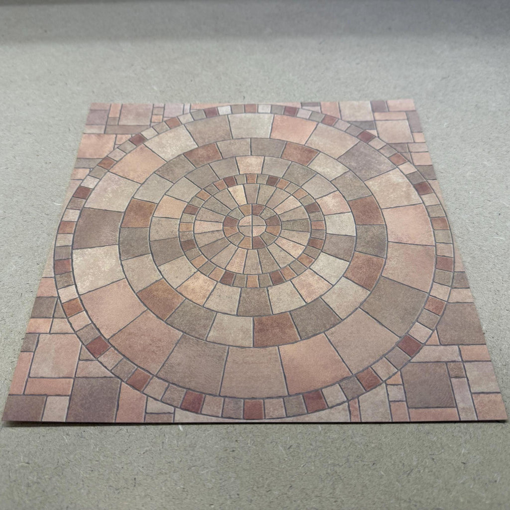 1:12 Scale Embossed Circular Paving Stone Sheet, 8-1/4 inch square, DIY Dollhouse Supply (not self-adhesive) (earth tone)