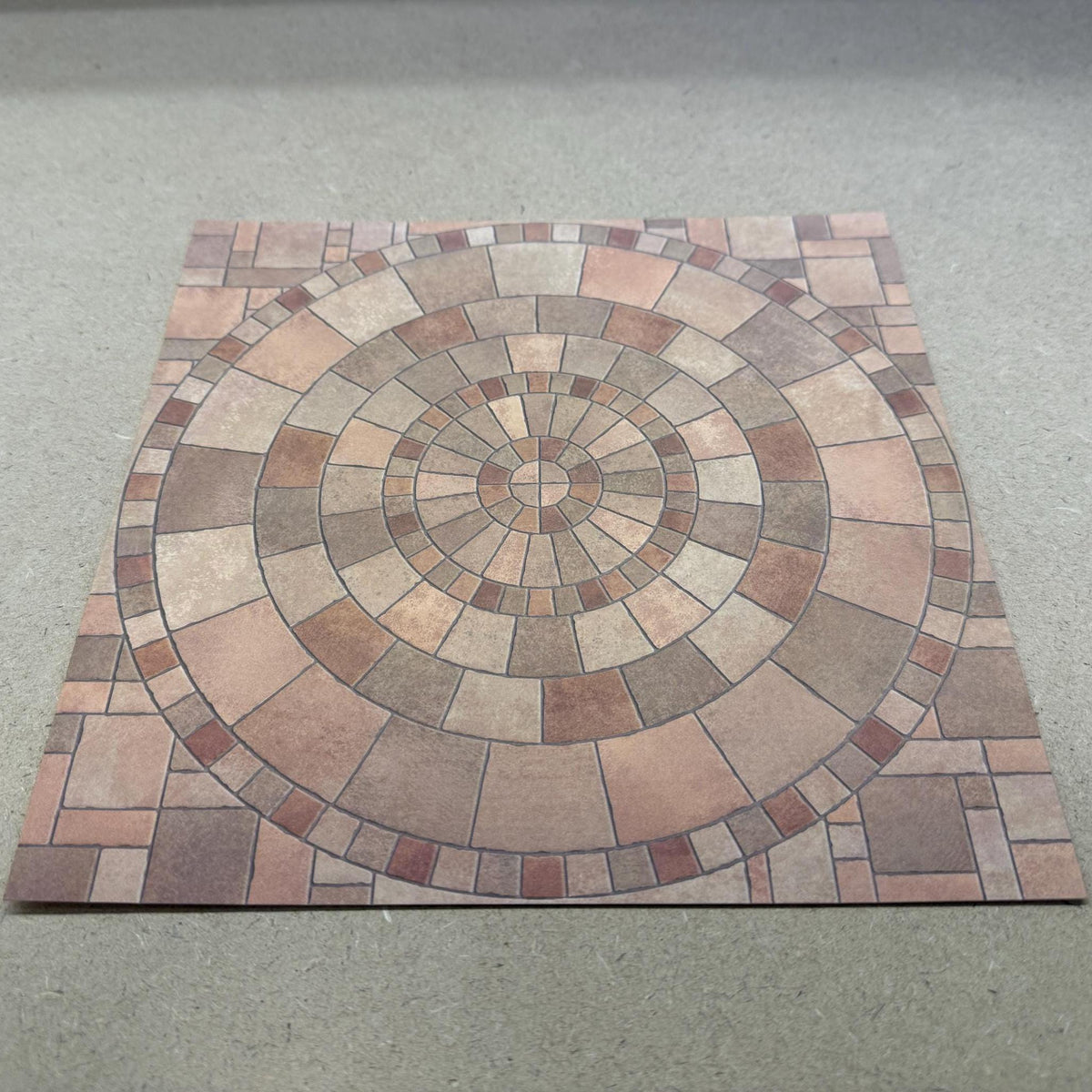 1:12 Scale Embossed Circular Paving Stone Sheet, 8-1/4 inch square, DIY Dollhouse Supply (not self-adhesive) (earth tone)