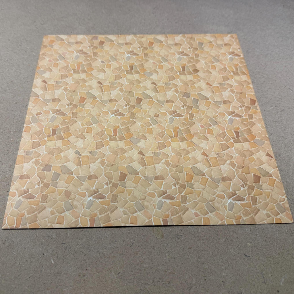 1:12 Scale Miniature Flagstone Wall Paving, Embossed Crazy Paving Cardstock, Cut to Size, 8-1/4 inch wide, Not Self-Adhesive (beige)