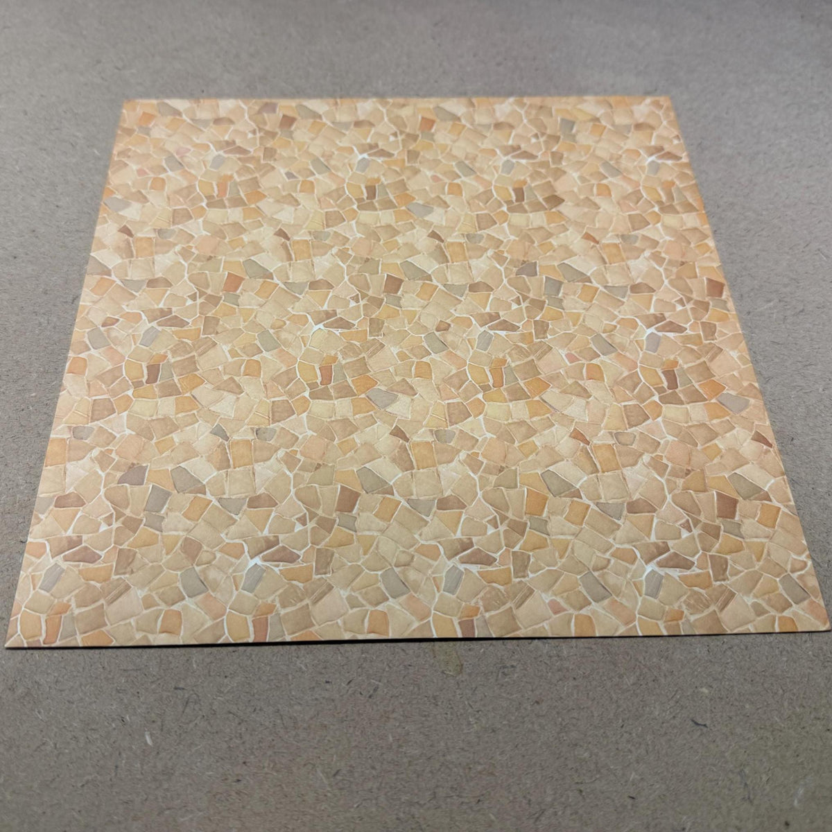 1:12 Scale Miniature Flagstone Wall Paving, Embossed Crazy Paving Cardstock, Cut to Size, 8-1/4 inch wide, Not Self-Adhesive (beige)