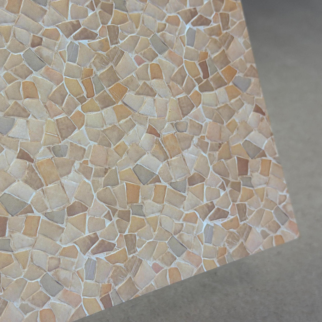 1:12 Scale Miniature Flagstone Wall Paving, Embossed Crazy Paving Cardstock, Cut to Size, 8-1/4 inch wide, Not Self-Adhesive (beige)