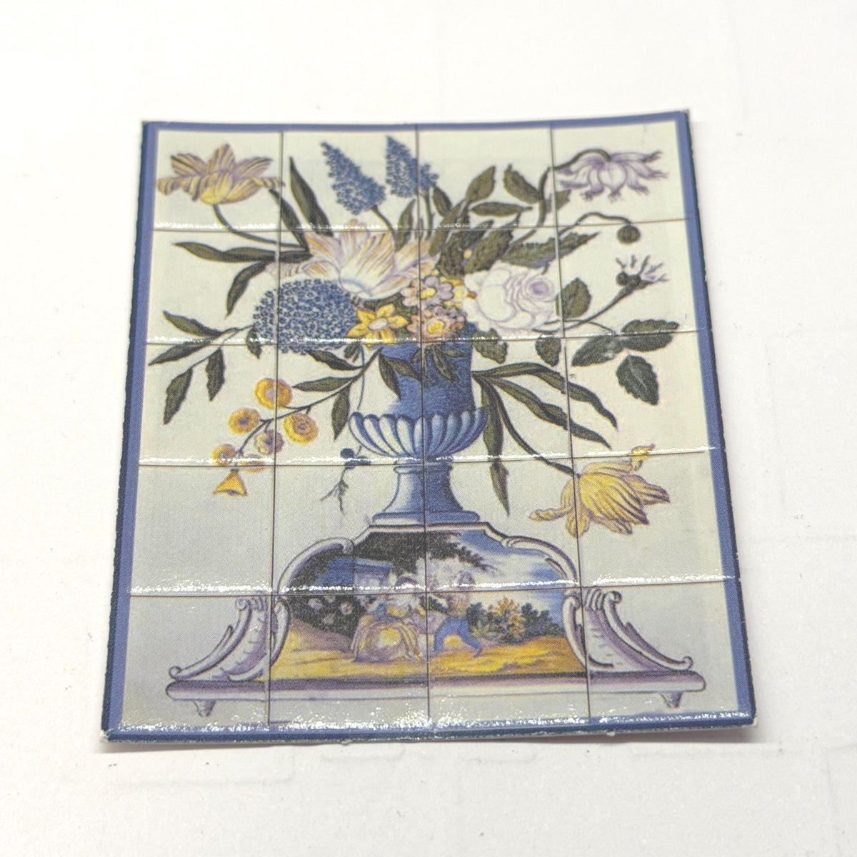 1:12 Scale Miniature Flower Vase Embossed Wall Tile Mural, 4 x 5 Tiles, 2-5/16 x 2-13/16 inch, DIY Dollhouse Supply
