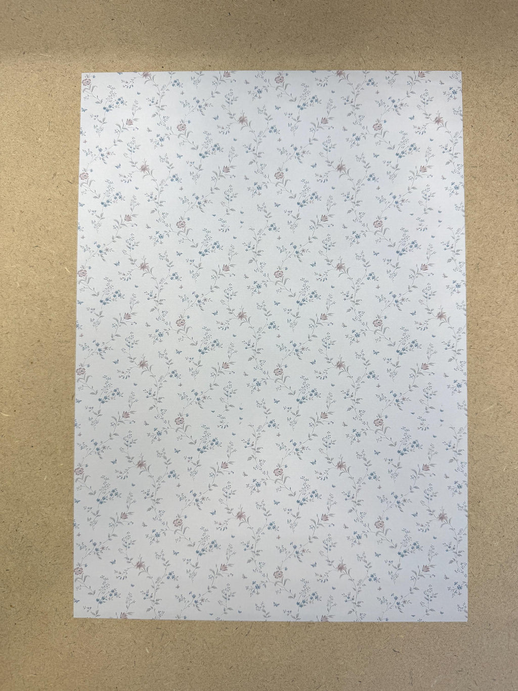 Dollhouse Floral Patterned Wallpaper 1:12 Scale Miniature Paper Sticker A4 Paper Size 8" x 11" (self adhesive) (blue) - Z3