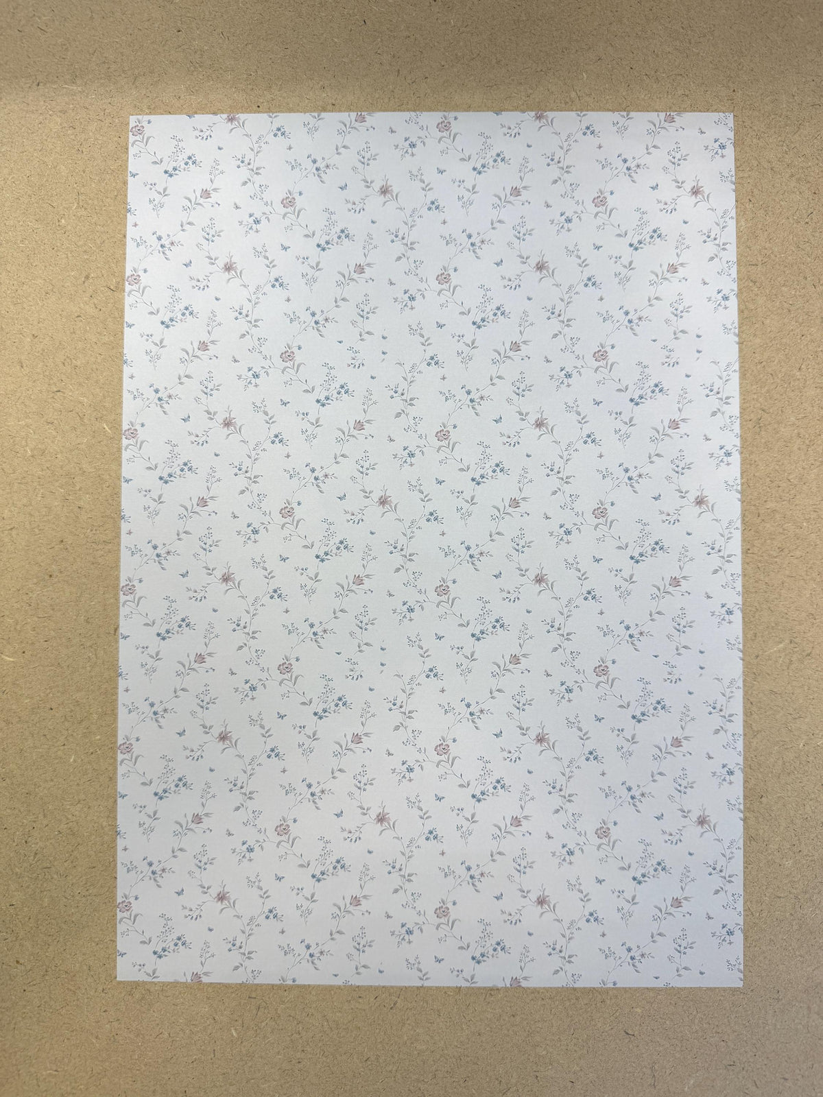 Dollhouse Floral Patterned Wallpaper 1:12 Scale Miniature Paper Sticker A4 Paper Size 8" x 11" (self adhesive) (blue) - Z3
