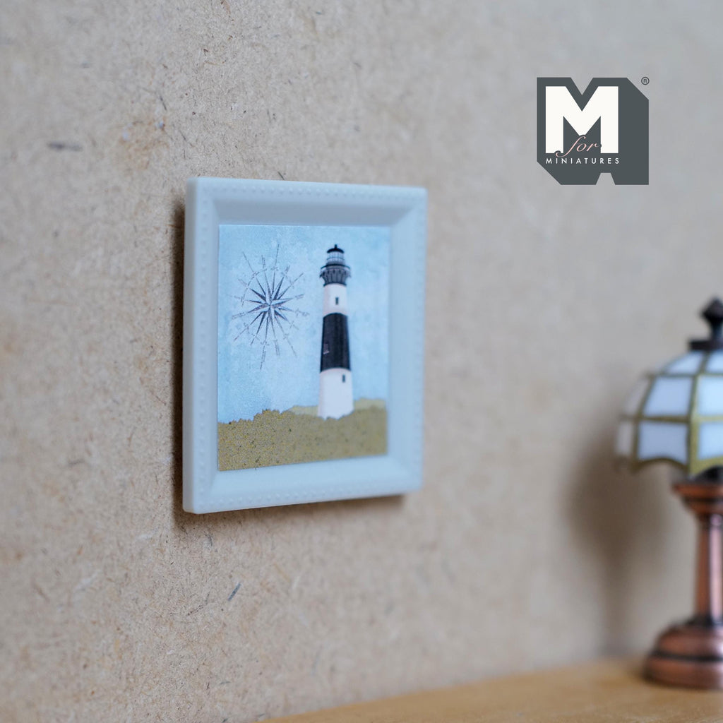 Miniature Wall Art Lighthouse 1:12 Scale Dollhouse Picture Frame 1-9/16 inch tall - F055