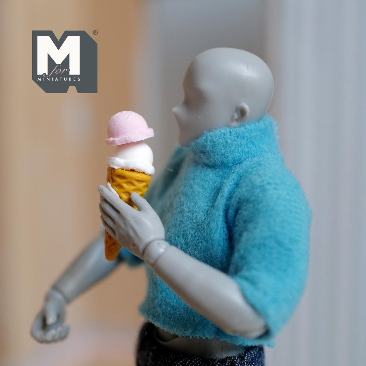 Miniature Strawberry Vanilla Ice Cream 1:12 Scale Dollhouse Fake Food Large Size Waffle Cone 1-1/8 inch tall - E046