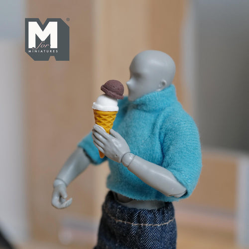 Miniature Chocolate Vanilla Ice Cream 1:12 Scale Dollhouse Fake Food Large Size Waffle Cone 1-1/8 inch tall - E046