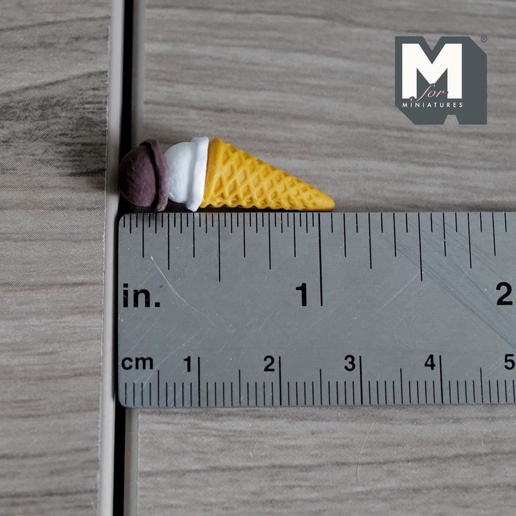 Miniature Chocolate Vanilla Ice Cream 1:12 Scale Dollhouse Fake Food Large Size Waffle Cone 1-1/8 inch tall - E046
