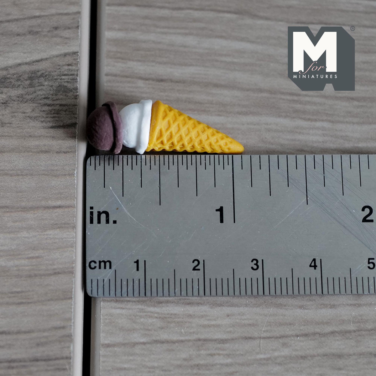 Miniature Chocolate Vanilla Ice Cream 1:12 Scale Dollhouse Fake Food Large Size Waffle Cone 1-1/8 inch tall - E046