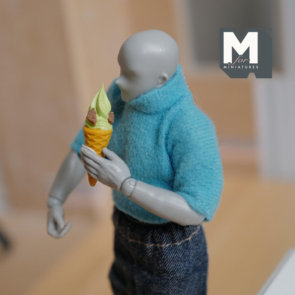 Miniature Pistachio Soft Serve Ice Cream 1:12 Scale Dollhouse Large Size Waffle Cone Fake Food 1-1/16 inch tall -