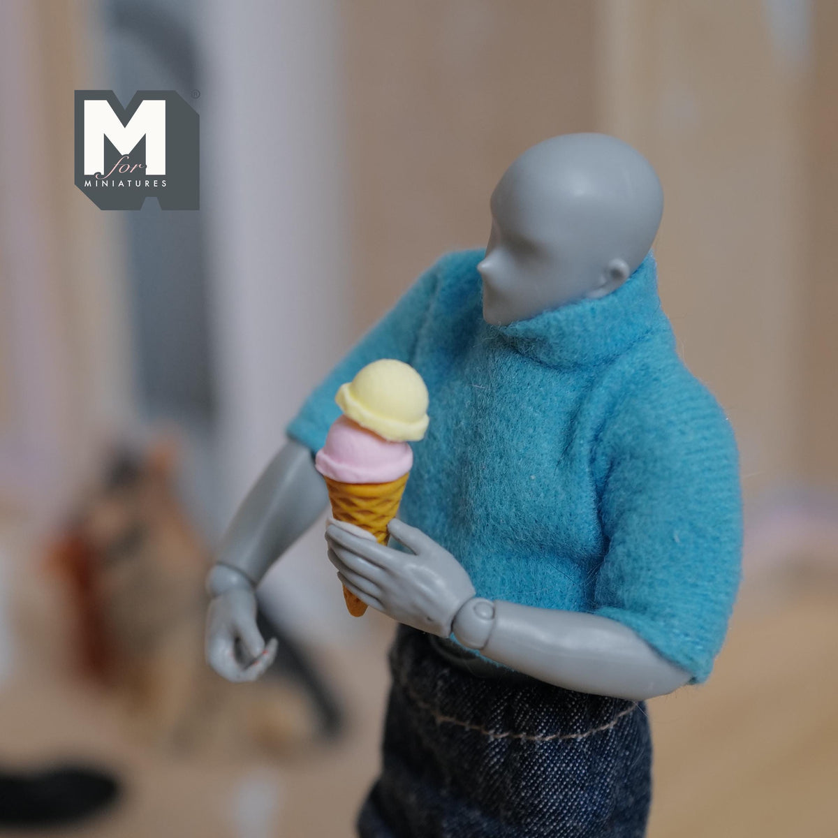 Miniature Lemon Strawberry Ice Cream 1:12 Scale Dollhouse Fake Food Large Size Waffle Cone 1-1/8 inch tall - E046