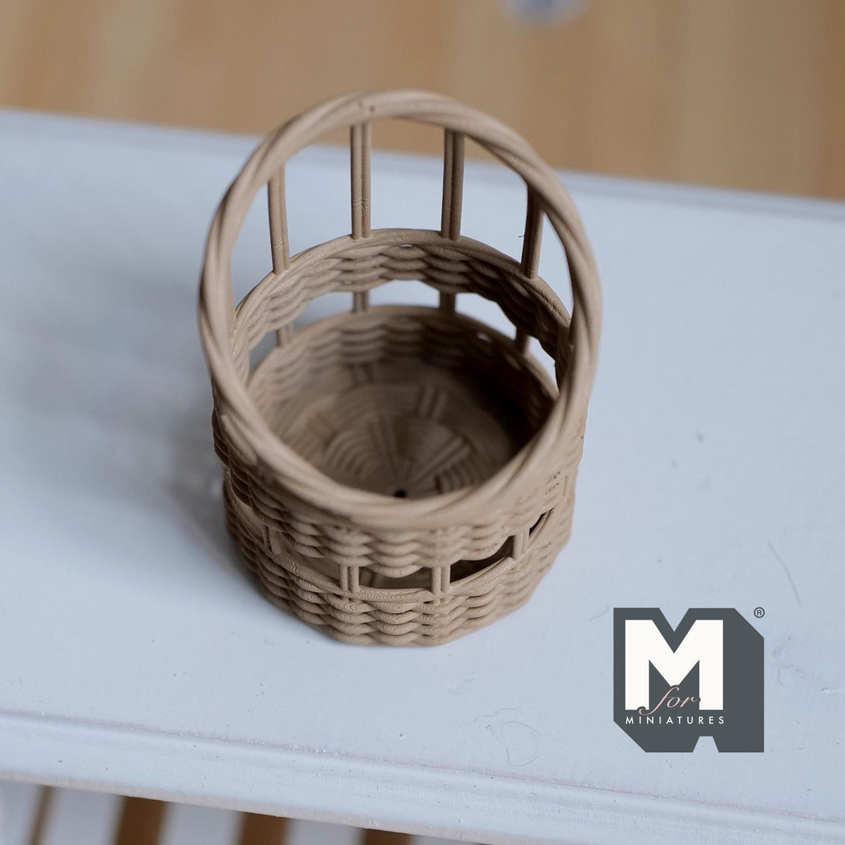 Miniature Faux Wicker Basket 1:12 Scale Dollhouse Rattan Laundry Hamper Storage Bin 1-7/16 inch tall (beige) - C068