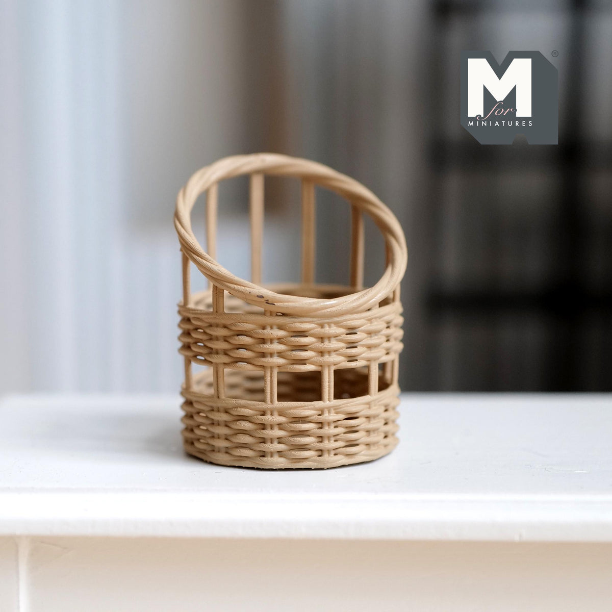 Miniature Faux Wicker Basket 1:12 Scale Dollhouse Rattan Laundry Hamper Storage Bin 1-7/16 inch tall (beige) - C068