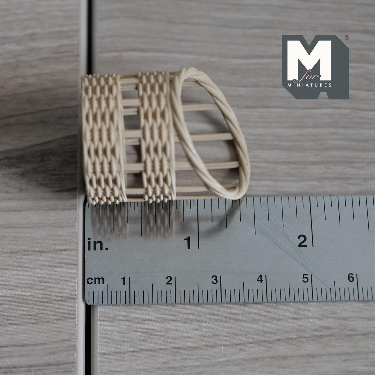 Miniature Faux Wicker Basket 1:12 Scale Dollhouse Rattan Laundry Hamper Storage Bin 1-7/16 inch tall (beige) - C068