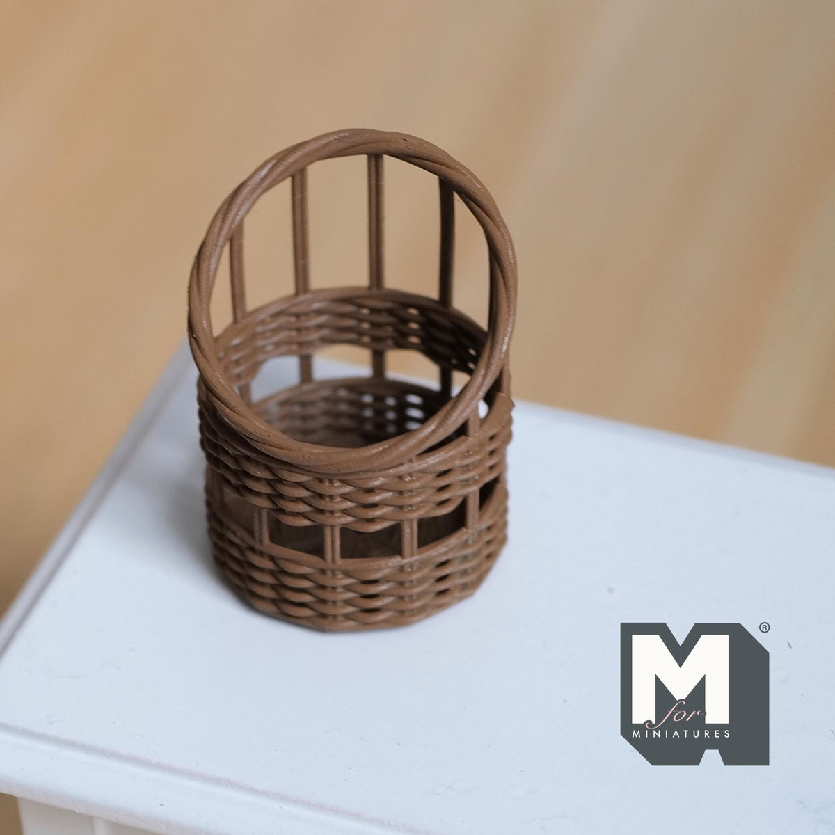 Miniature Faux Wicker Basket 1:12 Scale Dollhouse Rattan Laundry Hamper Storage Bin 1-7/16 inch tall (brown) - C068