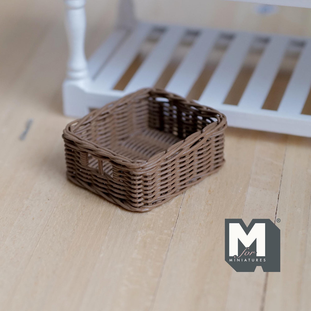 Miniature Faux Wicker Basket 1:12 Scale Dollhouse Rattan Laundry Hamper Storage Bin 1-1/2 inch tall (brown) -