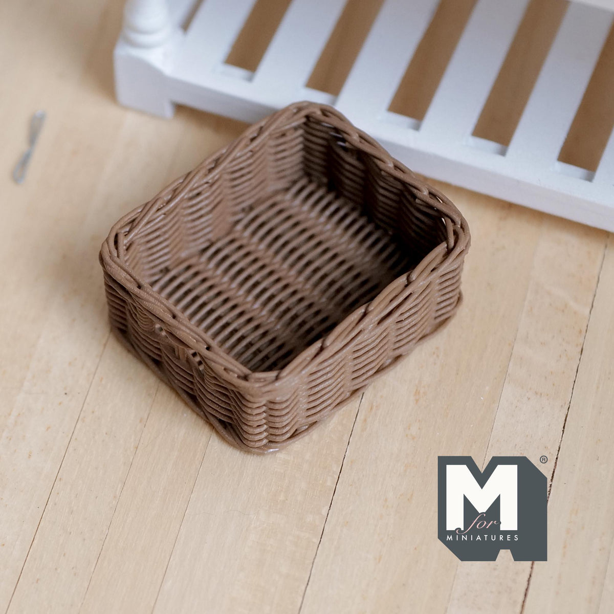 Miniature Faux Wicker Basket 1:12 Scale Dollhouse Rattan Laundry Hamper Storage Bin 1-1/2 inch tall (brown) -