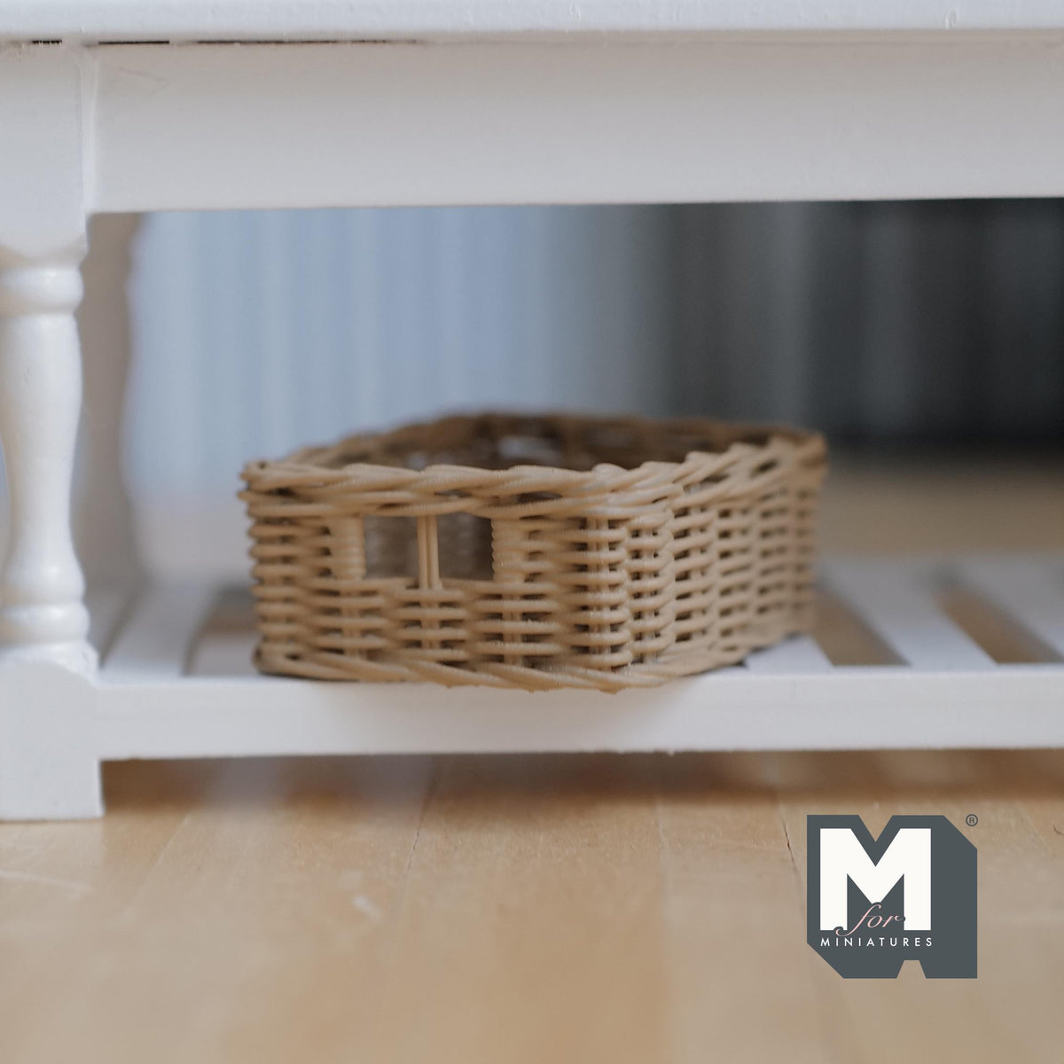 Miniature Faux Wicker Basket 1:12 Scale Dollhouse Rattan Laundry Hamper Storage Bin 1-1/2 inch tall (beige) - C068