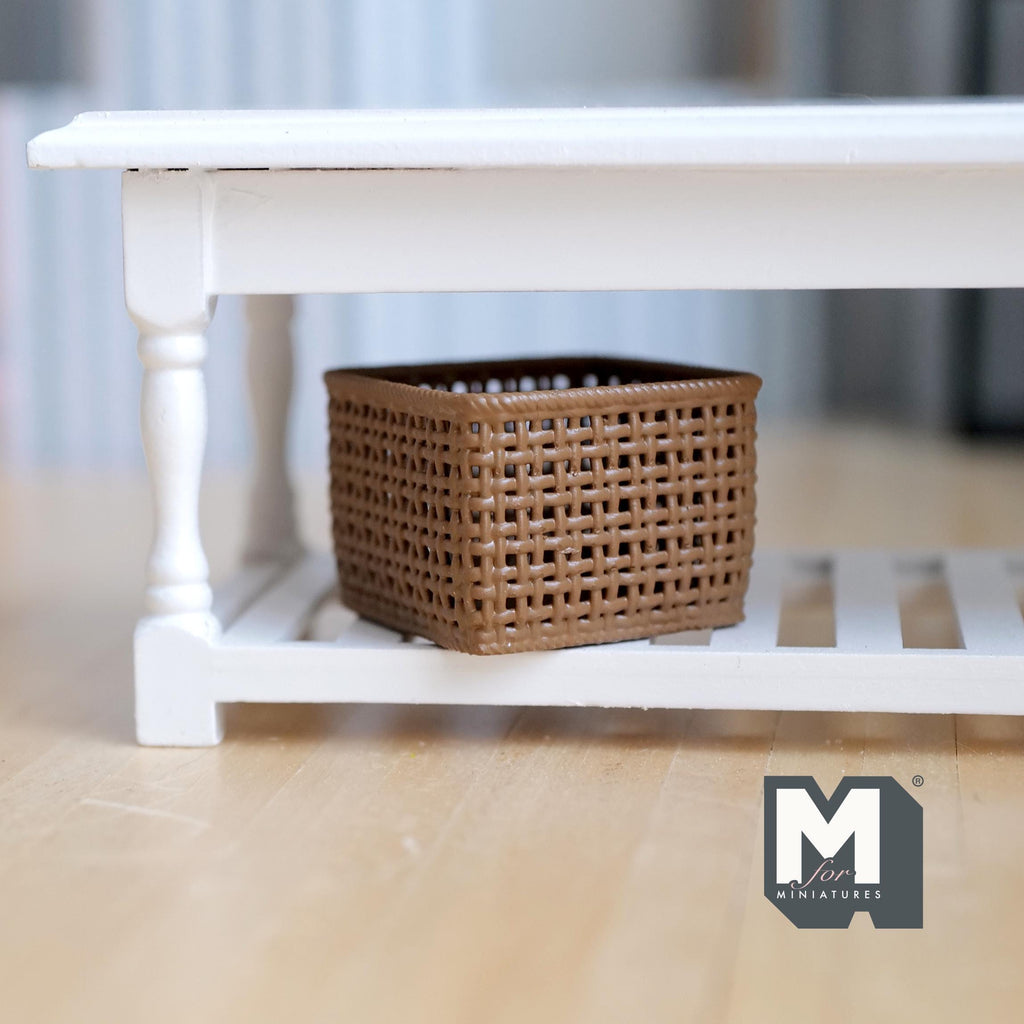 Miniature Square Faux Wicker Basket 1:12 Scale Dollhouse Rattan Laundry Hamper Storage Bin 15/16 inch tall (brown) - C012
