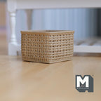 Miniature Square Faux Wicker Basket 1:12 Scale Dollhouse Rattan Laundry Hamper Storage Bin 15/16 inch tall (beige) - C012