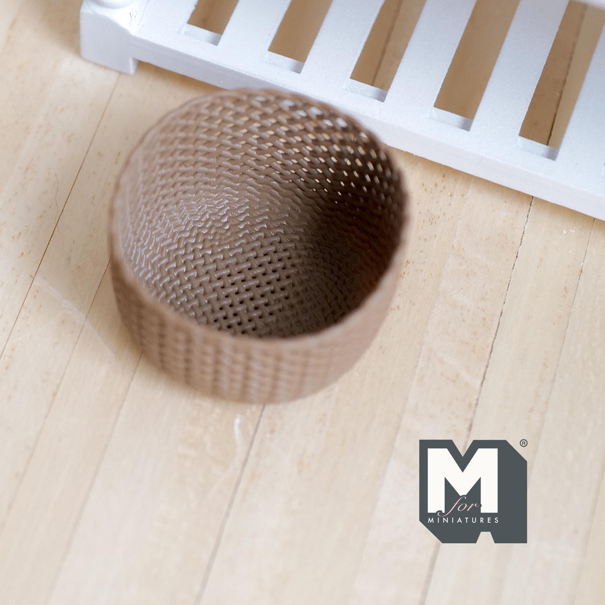 Miniature Oval Faux Wicker Basket 1:12 Scale Dollhouse Rattan Laundry Hamper Storage Bin 13/16 inch tall (brown) - C012