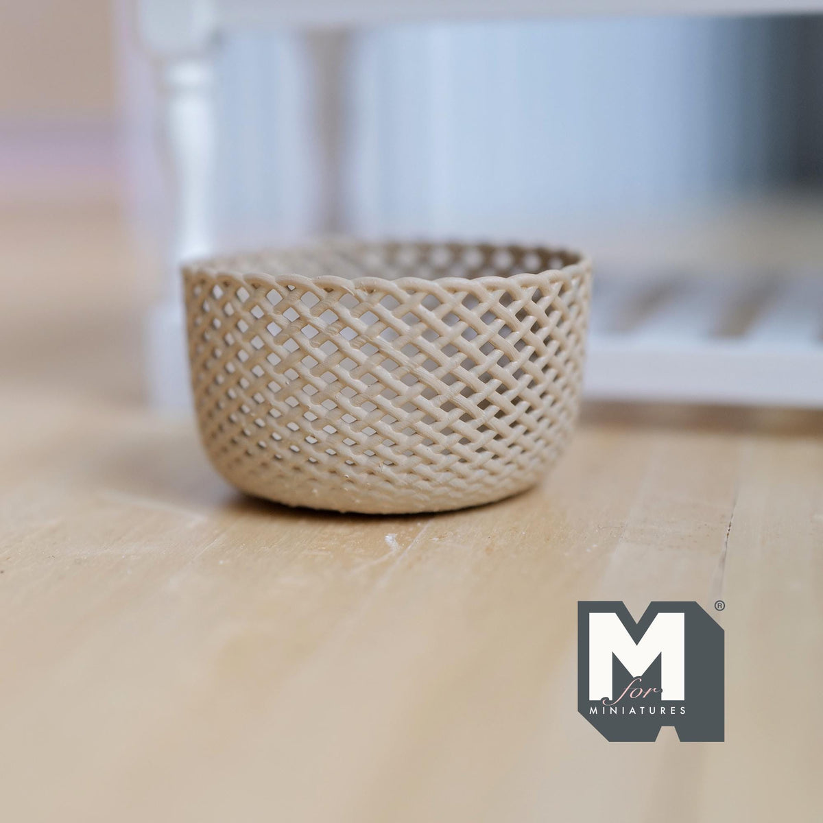 Miniature Oval Faux Wicker Basket 1:12 Scale Dollhouse Rattan Laundry Hamper Storage Bin 13/16 inch tall (beige) - C012
