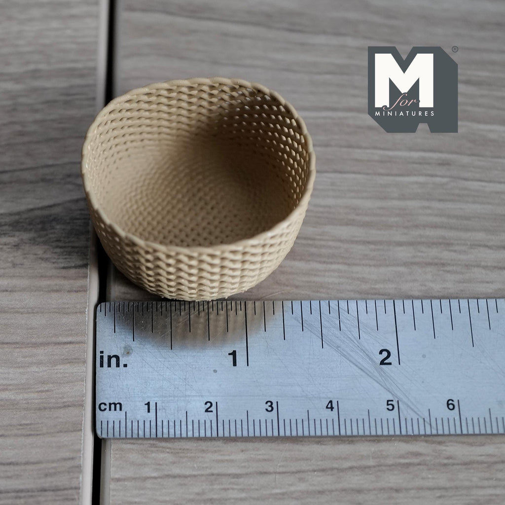 Miniature Oval Faux Wicker Basket 1:12 Scale Dollhouse Rattan Laundry Hamper Storage Bin 13/16 inch tall (beige) - C012