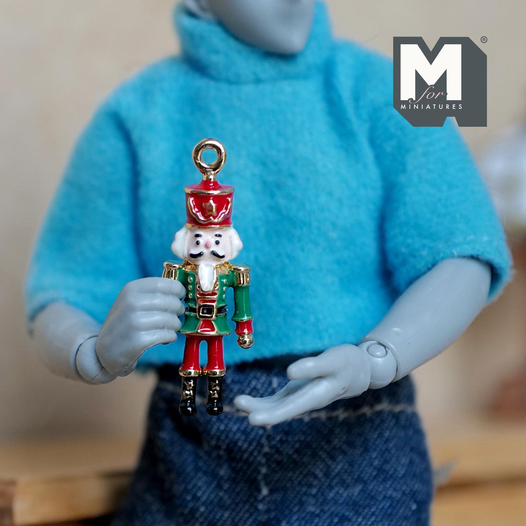 Dollhouse Ornament German Soldier 1:12 Scale Miniature Christmas Tree Decor 1-1/8 inch tall (metal) (green / red) - G080