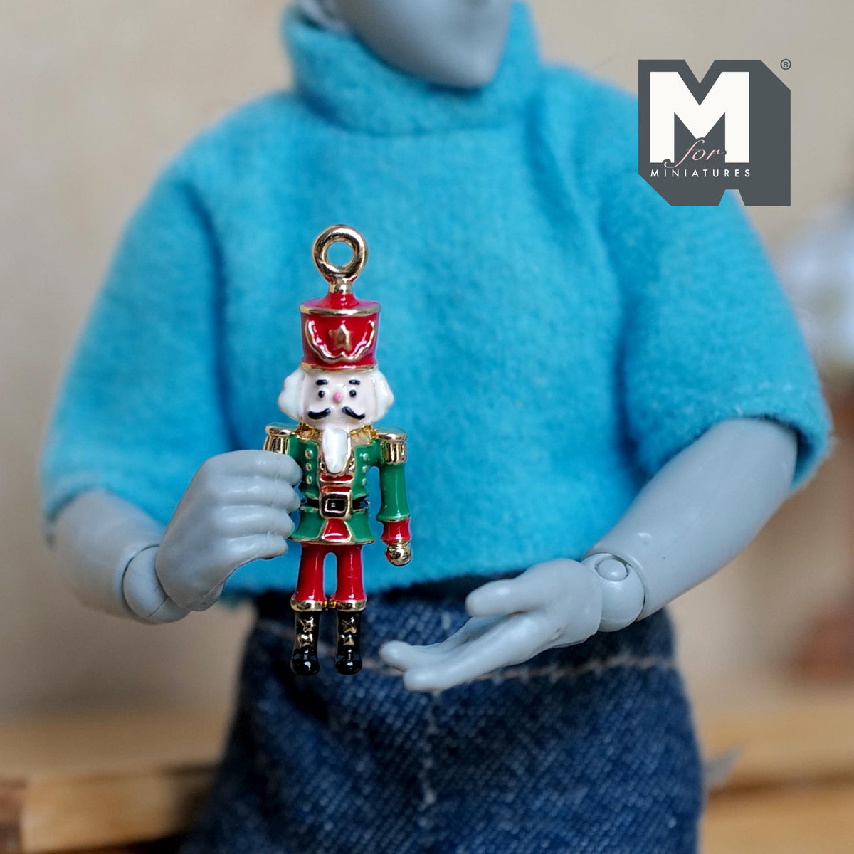 Dollhouse Ornament German Soldier 1:12 Scale Miniature Christmas Tree Decor 1-1/8 inch tall (metal) (green / red) - G080