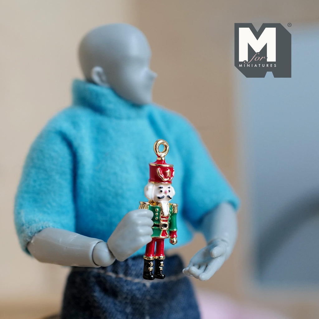 Dollhouse Ornament German Soldier 1:12 Scale Miniature Christmas Tree Decor 1-1/8 inch tall (metal) (green / red) - G080
