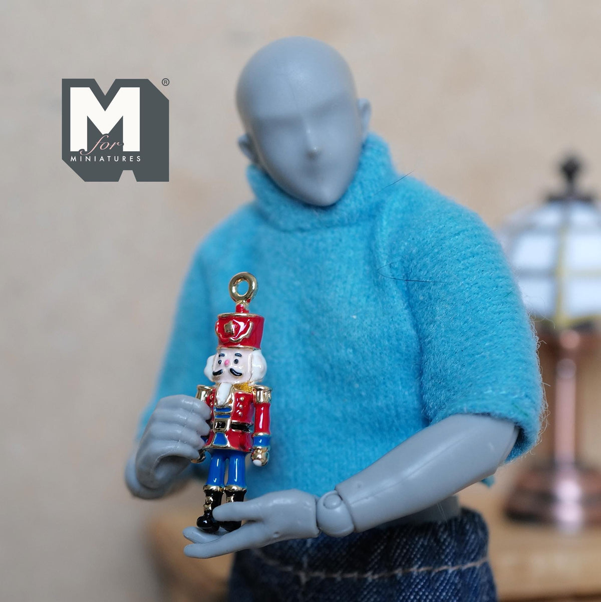 Dollhouse Ornament German Soldier 1:12 Scale Miniature Christmas Tree Decor 1-1/8 inch tall (metal) (red / blue) - G080