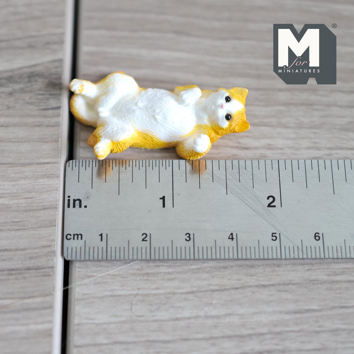 Miniature Tummy Up Cat Figurine 1:12 Scale Dollhouse Orange White Cat Lying on Back 1-3/4 inch long (resin) - B046