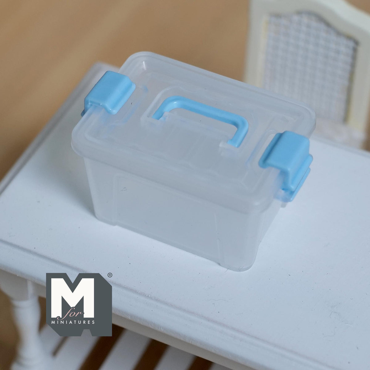 Miniature Storage Tote with Lid 1:12 Scale Dollhouse Clear Plastic Bin with Latches 1-7/8 inch long - C099