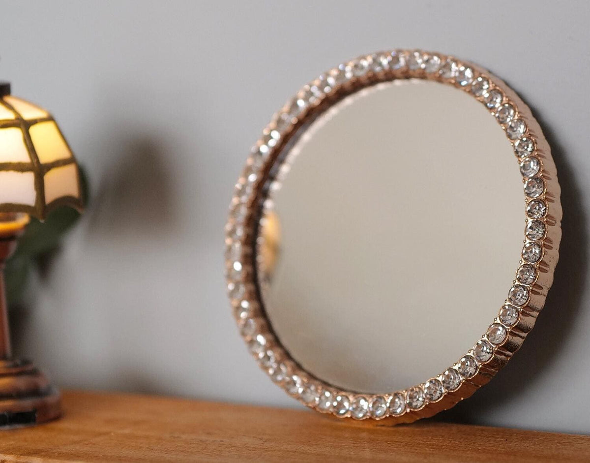 1:12 Dollhouse decoration accessories miniature round mirrors with small mirror stones on the side - F040