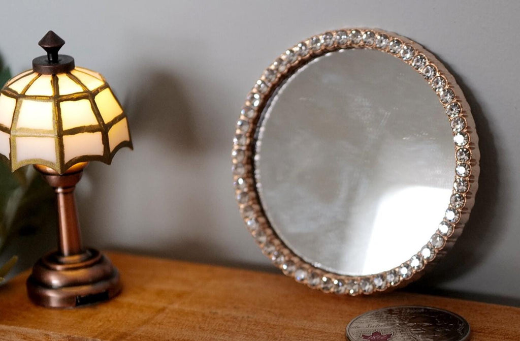 1:12 Dollhouse decoration accessories miniature round mirrors with small mirror stones on the side - F040