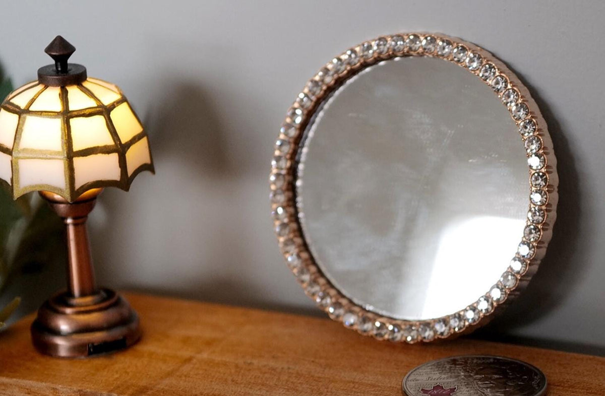 1:12 Dollhouse decoration accessories miniature round mirrors with small mirror stones on the side - F040