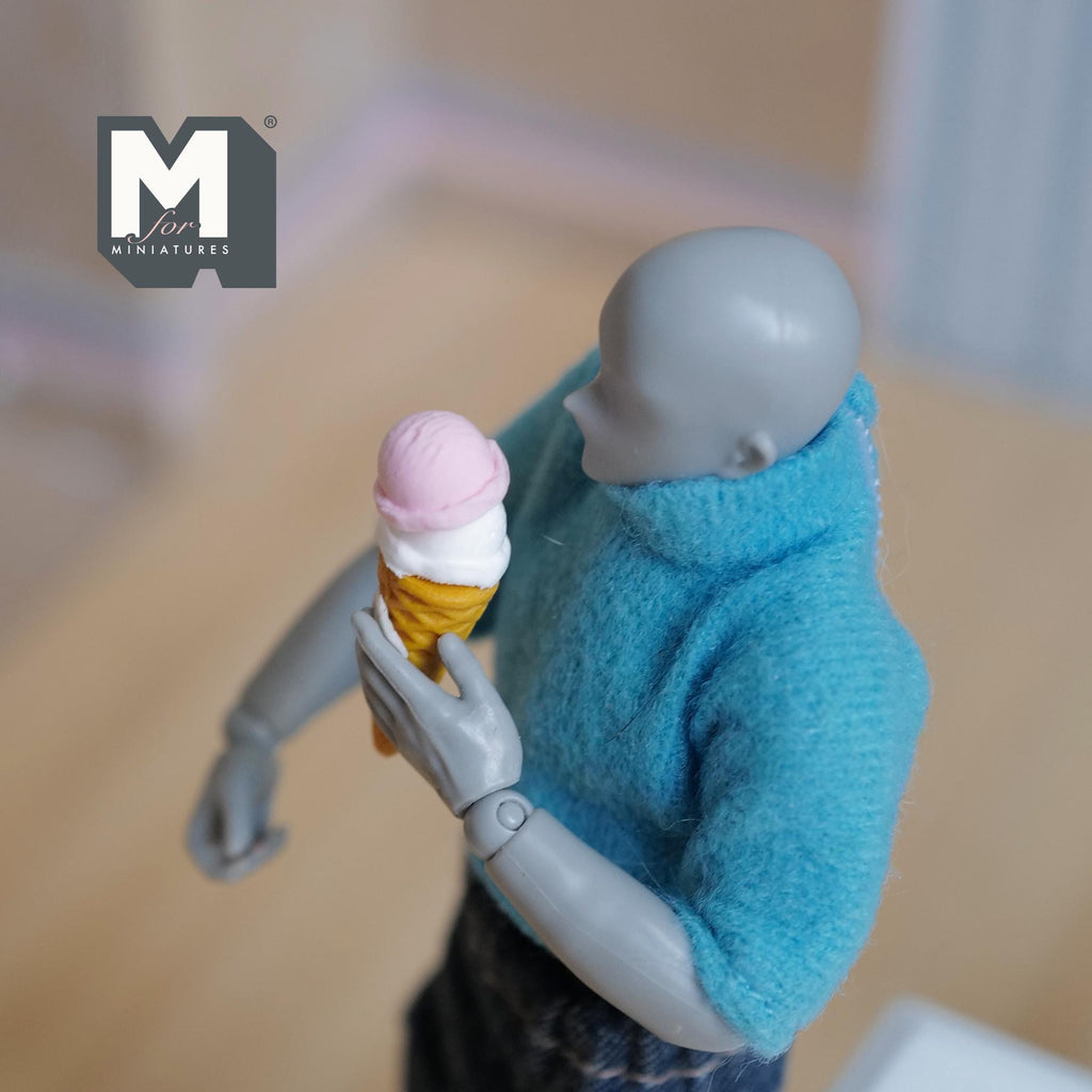 Miniature Strawberry Vanilla Ice Cream 1:12 Scale Dollhouse Fake Food Large Size Waffle Cone 1-1/8 inch tall - E046