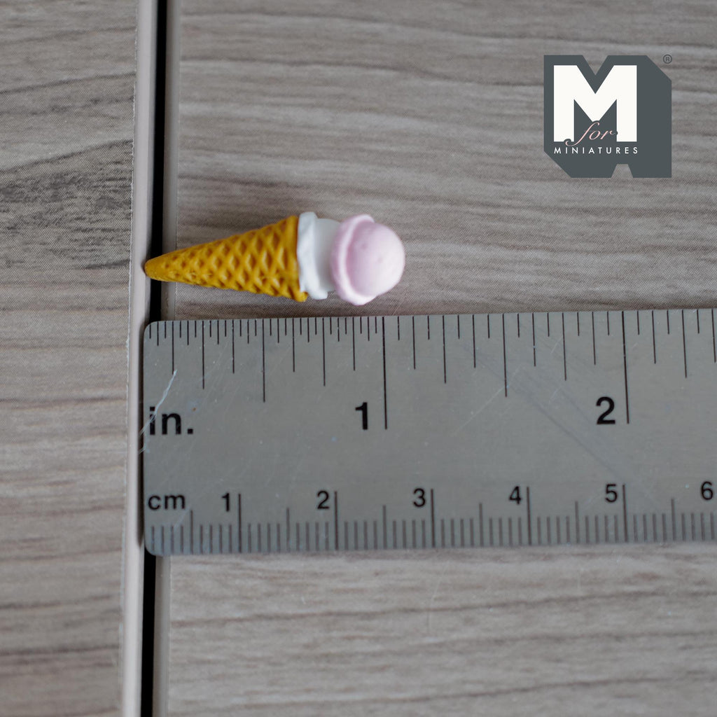 Miniature Strawberry Vanilla Ice Cream 1:12 Scale Dollhouse Fake Food Large Size Waffle Cone 1-1/8 inch tall - E046