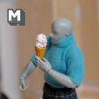 Miniature Strawberry Soft Serve Ice Cream 1:12 Scale Dollhouse Large Size Waffle Cone with Marshmallows Fake Food 1-1/8 inch tall -
