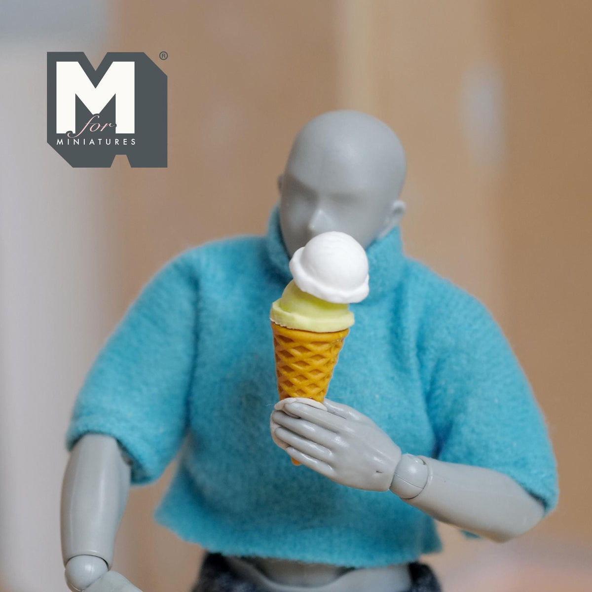 Miniature Vanilla Pistachio Ice Cream 1:12 Scale Dollhouse Fake Food Large Size Waffle Cone 1-1/8 inch tall - E046