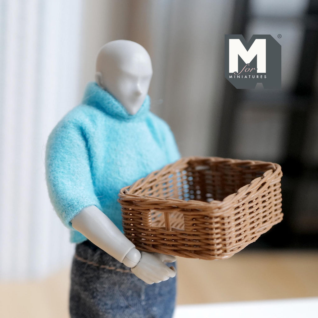 Miniature Faux Wicker Basket 1:12 Scale Dollhouse Rattan Laundry Hamper Storage Bin 1-1/2 inch tall (beige) - C068