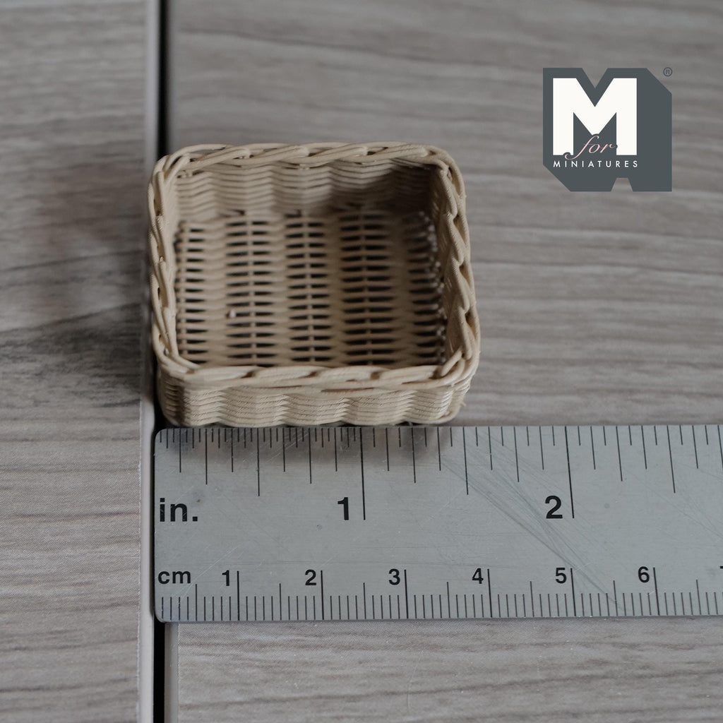Miniature Faux Wicker Basket 1:12 Scale Dollhouse Rattan Laundry Hamper Storage Bin 1-1/2 inch tall (beige) - C068